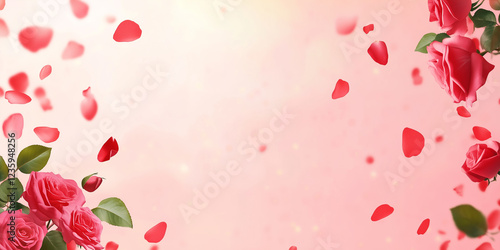 Elegant Valentine's Day Banner with Pink Roses and Copy Space, Generative AI