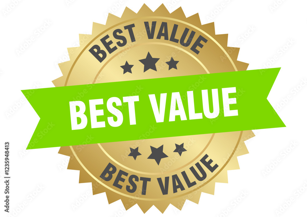 Fototapeta premium best value. best value round green and gold label isolated on transparent background