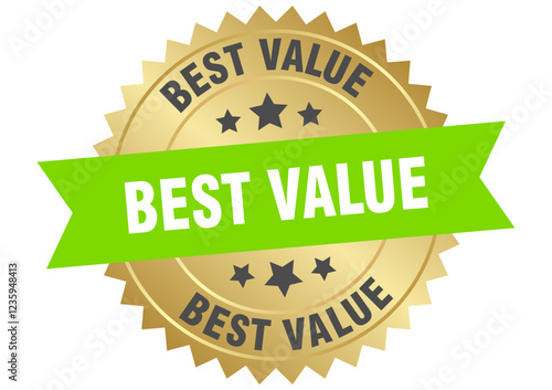 best value. best value round green and gold label isolated on transparent background