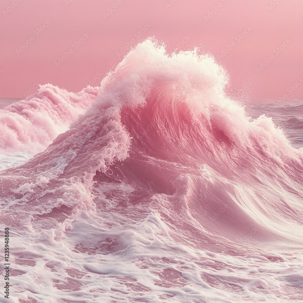 Fototapeta premium Pink Ocean Wave Crashing Majestically