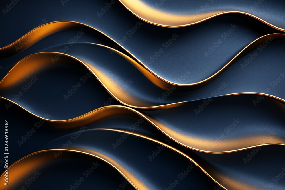 Obraz premium Abstract Dark Blue And Gold Wavy Design
