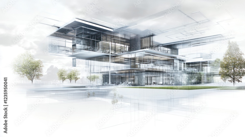 Modern Glass Building Architectural Design Rendering Modern Glass Building Architectural Design Rendering