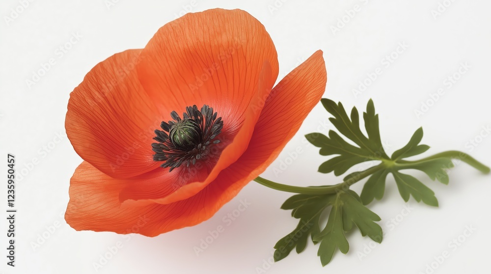 Single Orange Poppy Flower On White Background Single Orange Poppy Flower On White Background