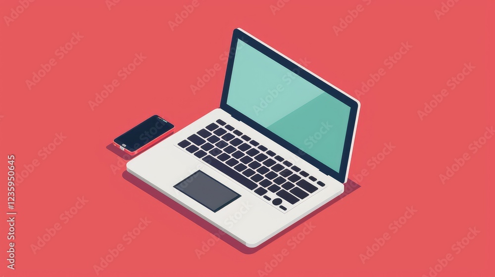 Modern Laptop and Smartphone on Red Background Modern Laptop and Smartphone on Red Background