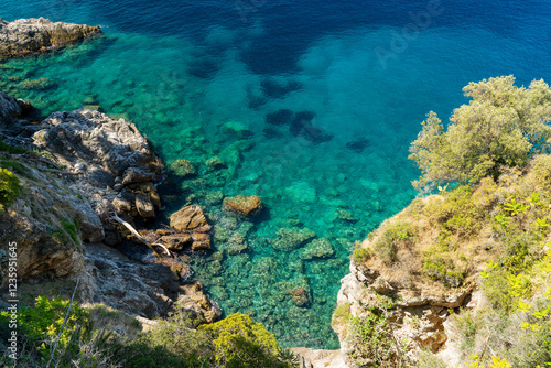Fototapeta Naklejka Na Ścianę i Meble -  Croazia, Dalmatia, Dubrovnik - 11 August 2024 - The turquoise and crystalline sea in Dubrovnik