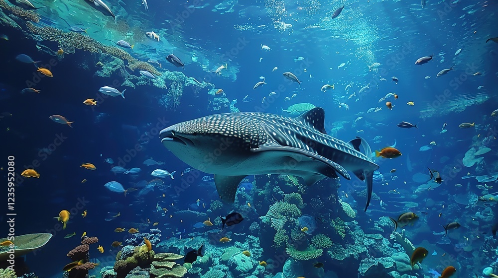 Fototapeta premium Awe - Inspiring Underwater Realm: The Panorama of a Gorgeous Coral Reef Teeming with Marine Life