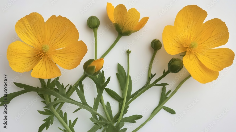 Fototapeta premium Bright Yellow Flowers On White Background