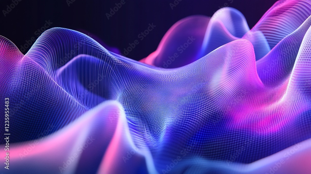 Abstract Mesh Wavy Pattern with Gradient Colors of Pink and Blue on a Dark Background Abstract Mesh Wavy Pattern with Gradient Colors of Pink and Blue on a Dark Background