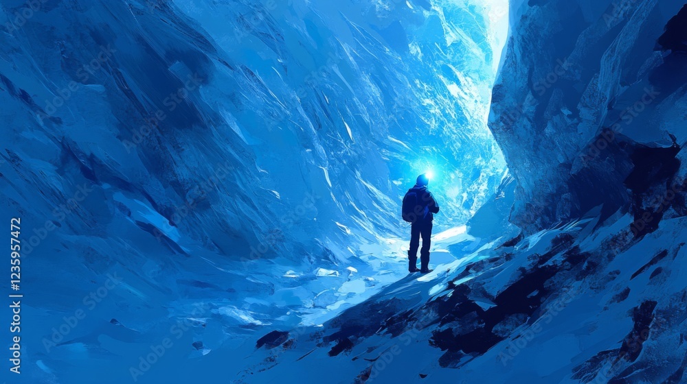 Silhouette of a person in a blue ice cave Silhouette of a person in a blue ice cave