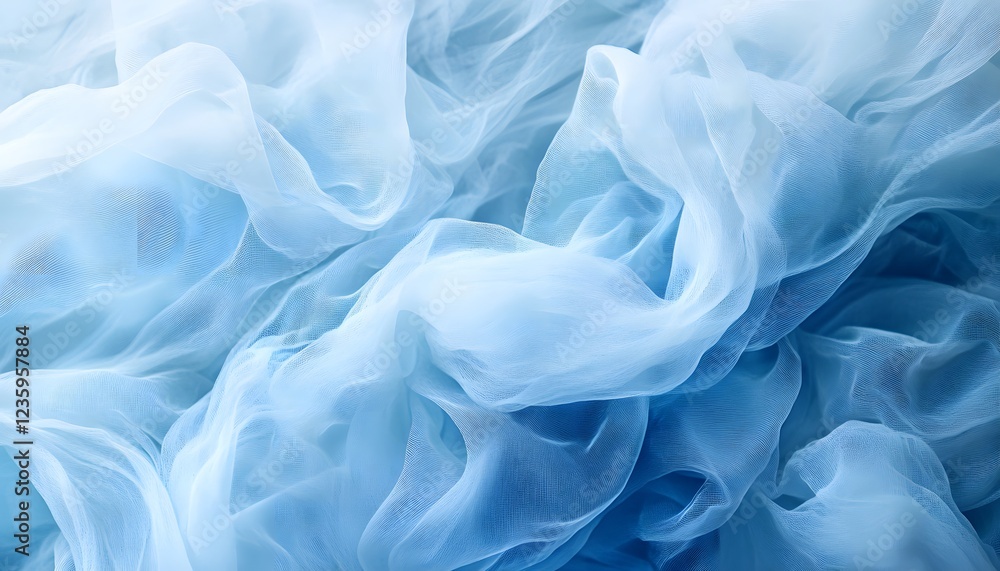 Fototapeta premium Blue Sheer Fabric Draped in Soft Waves