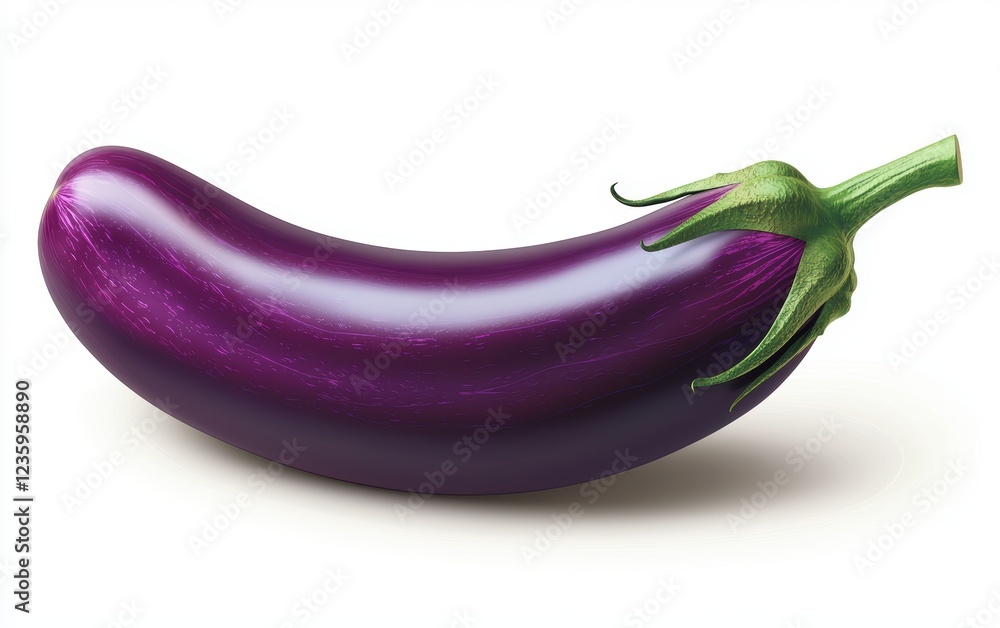 Deep purple eggplant with a green stem and smooth surface isolated on a white background Deep purple eggplant with a green stem and smooth surface isolated on a white background