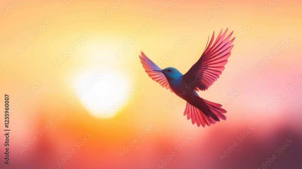 Obraz premium wing Colourful Silhouette Silhouette of a bird with vibrant, multi colored wings against a sunset sky, evoking freedom and beauty