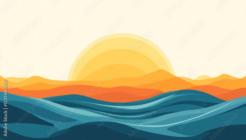 Abstract Sunset Over Rolling Ocean Waves Landscape Abstract Sunset Over Rolling Ocean Waves Landscape