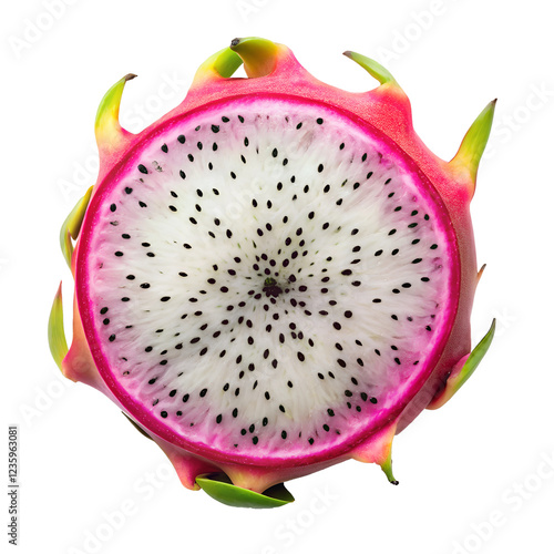 Slice of fresh dragon fruit on transparant background.