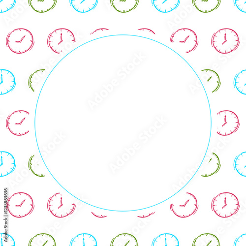 clock icon frame. doodle clock icon circle frame. hand drawn clock icon frame background. clock icon background