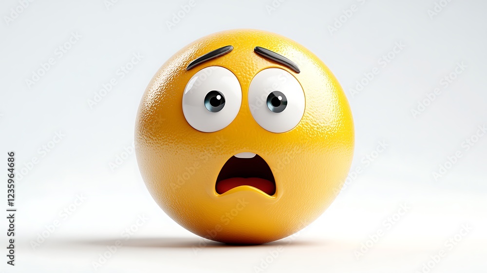 3D surprised emoticon, isolated on white background, for digital communication