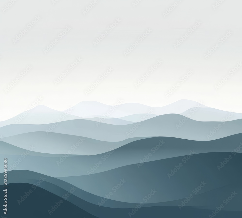 Fototapeta premium Misty blue mountainscape, serene landscape, calming background, website design