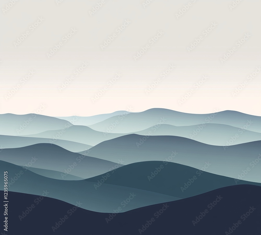 Fototapeta premium Misty Blue Mountains, Sunrise, Landscape, Serenity, Poster