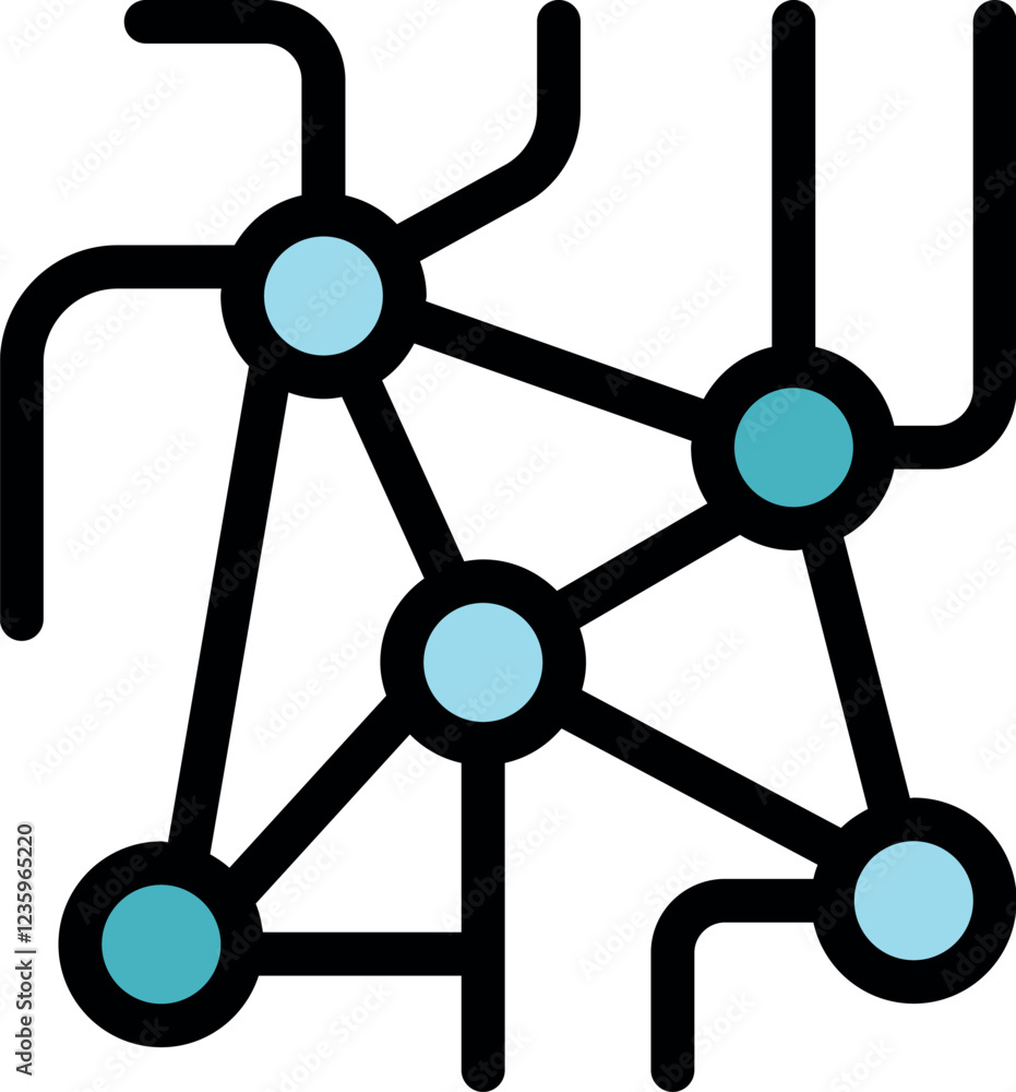 Complex network of interconnected nodes visualizing machine learning algorithms and artificial intelligence concepts Complex network of interconnected nodes visualizing machine learning algorithms and artificial intelligence concepts