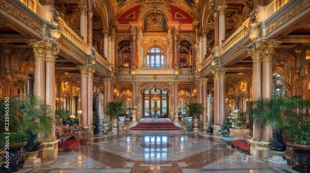 Obraz premium Opulent Palace Interior with Gilded Columns and Marble Floors
