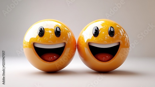 Two happy smiley faces, 3D render, studio shot photo