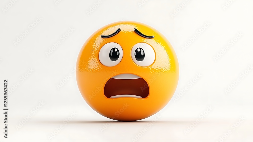 3D frightened emoticon, round, orange, white background, expression, emotion, illustration 3D frightened emoticon, round, orange, white background, expression, emotion, illustration
