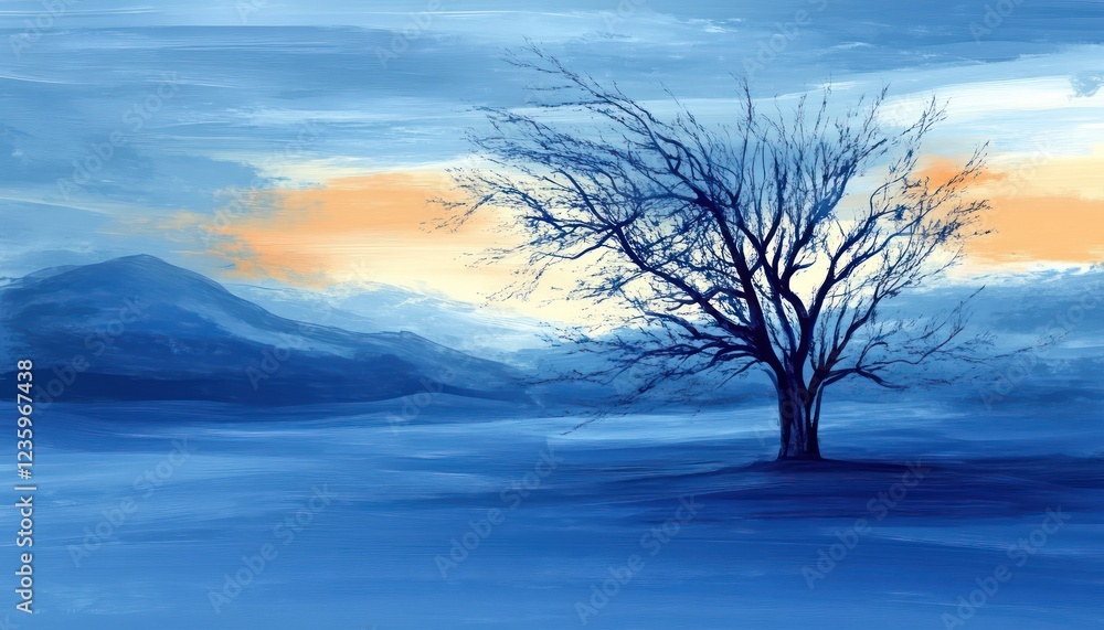 Serene Winter Landscape With Lone Bare Tree Serene Winter Landscape With Lone Bare Tree
