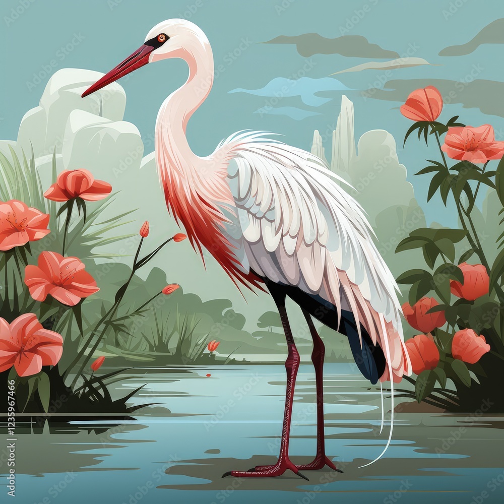 Fototapeta premium Modern Digital Artwork in Flat Style with Light and Soft Color Tones