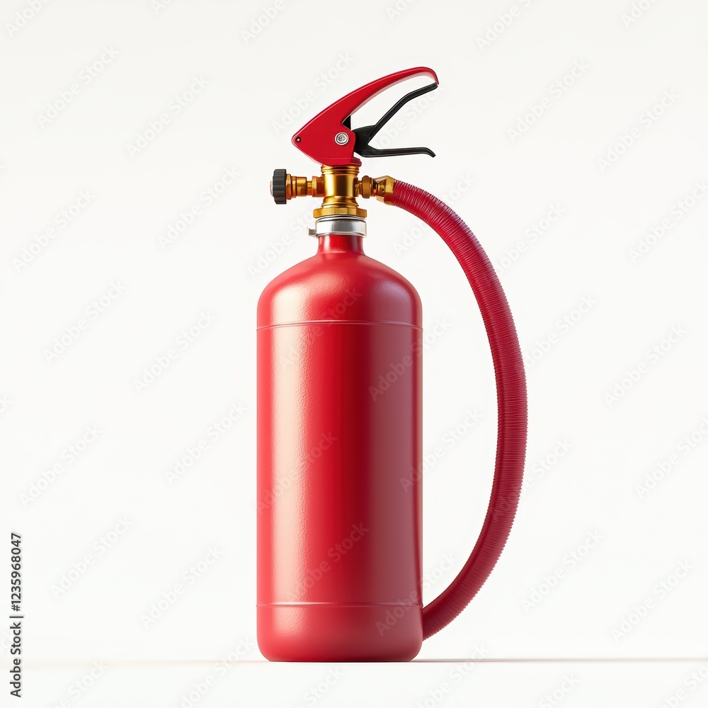 Fire extinguisher-style CO2 tank with a hose and nozzle, placed on a bright white background Fire extinguisher-style CO2 tank with a hose and nozzle, placed on a bright white background