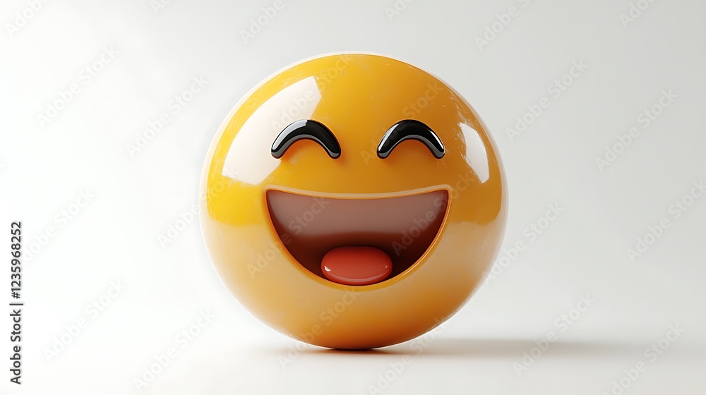 Fototapeta premium 3D laughing emoticon on white background. Possible use digital communication, social media