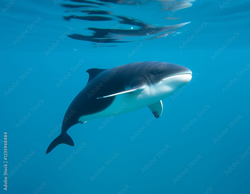 Submerged World: A Juvenile Commerson's Dolphin in its Oceanic Habitat Submerged World: A Juvenile Commerson's Dolphin in its Oceanic Habitat