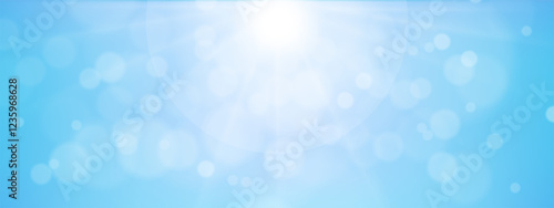 Summer background,blurred sunlight on blue sky with bright bokeh.Vector Blurry abstract Spring background. wit natural blue light blue for environment ecology background