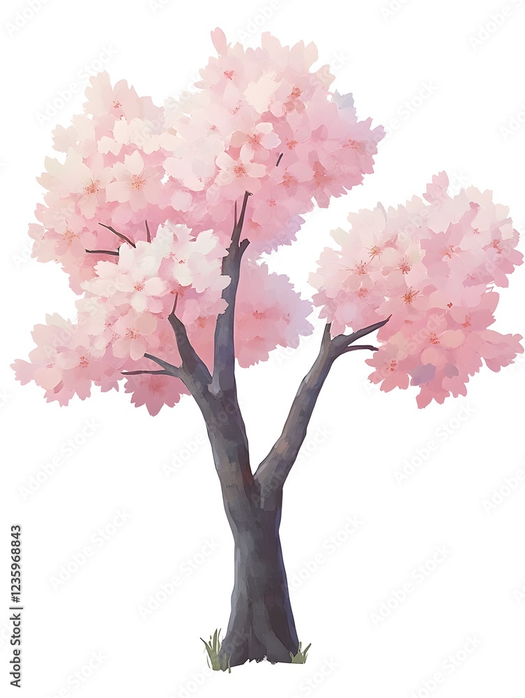 Fototapeta premium Beautiful cherry blossom tree illustration. Generative AI