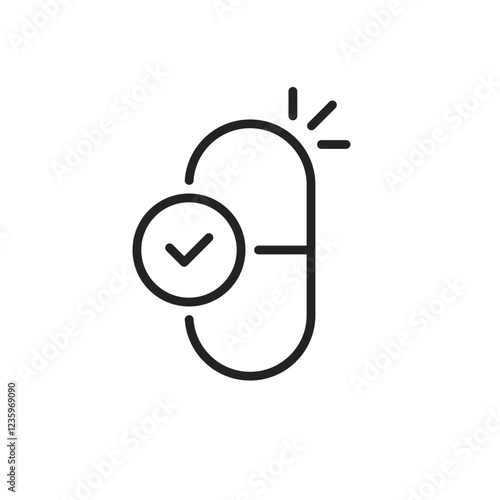black thin line pill like approved prescription icon