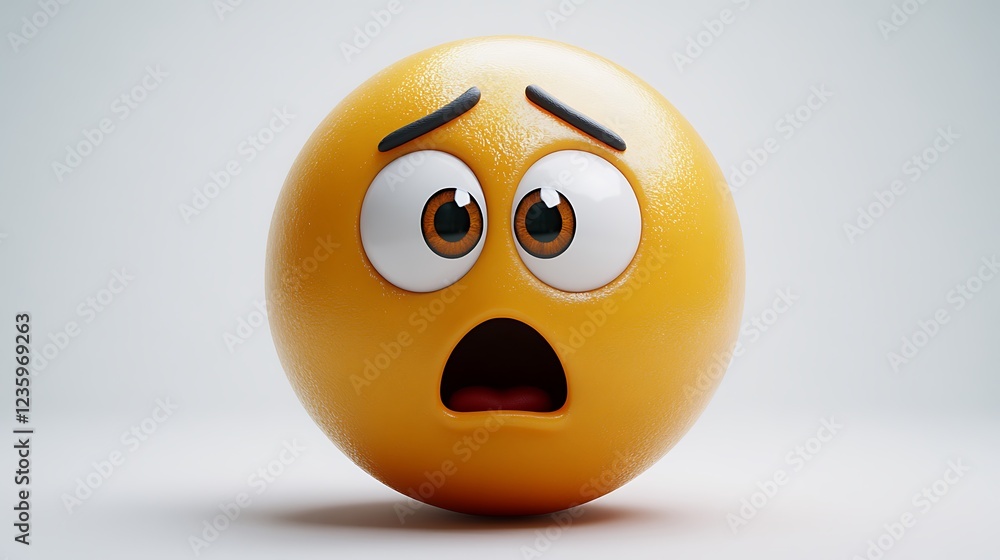 3D Emoji, worried, shocked, light background, graphic element, digital art