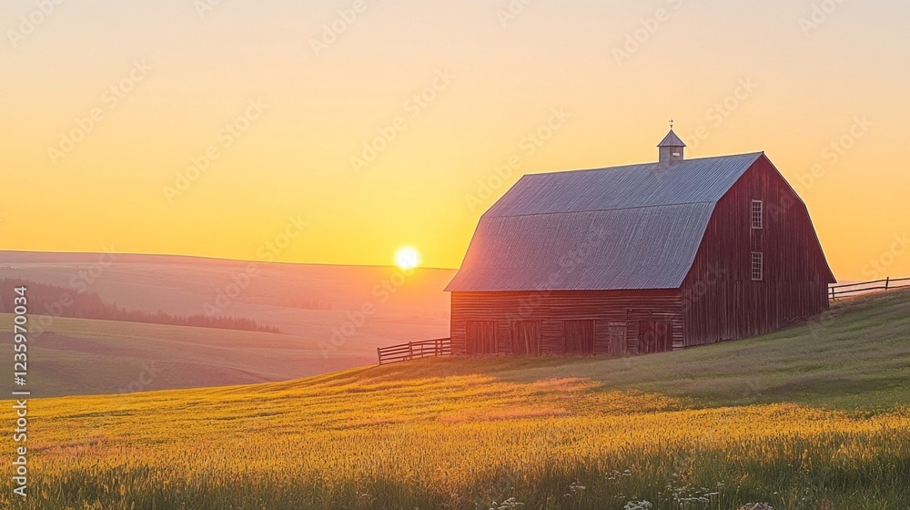 Rustic Barn at Sunrise in Rolling Hills Rustic Barn at Sunrise in Rolling Hills