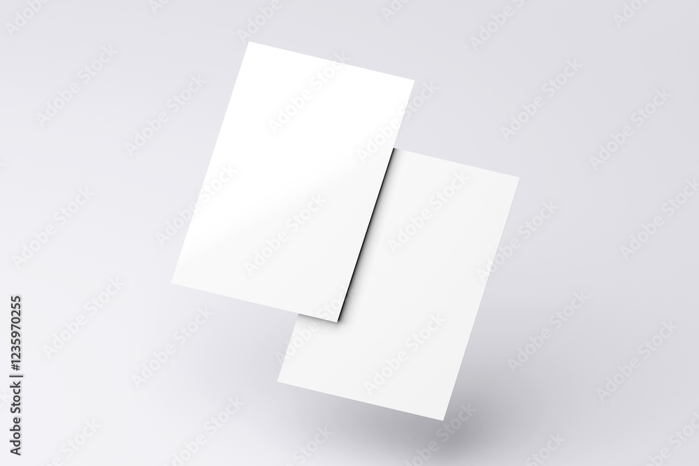 A4 White Paper Blank Mockup(A4白用紙2枚モックアップ | グレー背景) A4 White Paper Blank Mockup(A4白用紙2枚モックアップ | グレー背景)
