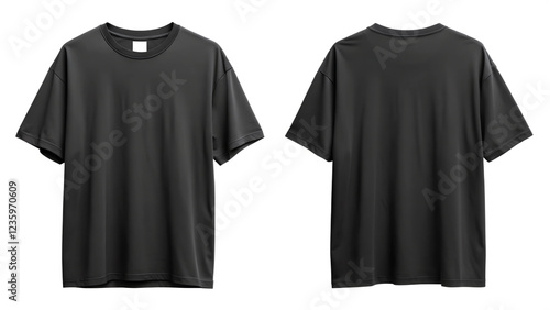 over size black t-shirt, front and back isolated on a transparent background photo