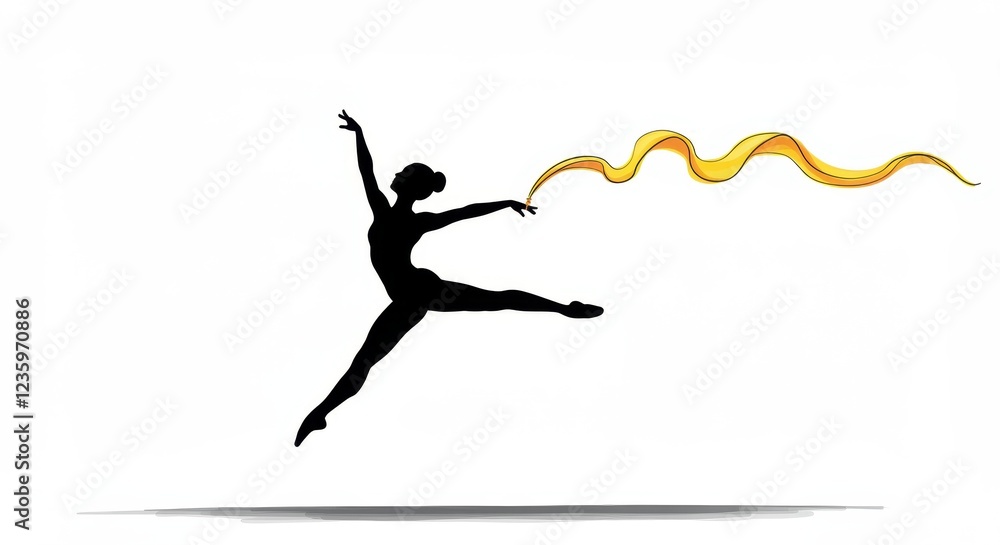 Elegant Silhouette of a Rhythmic Gymnast in Motion with Ribbon Illustration -“ Perfect for Sports and Fitness Themes