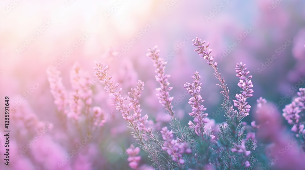 Obraz premium Pink Heather Flowers in Soft Sunlight A Serene Floral Field