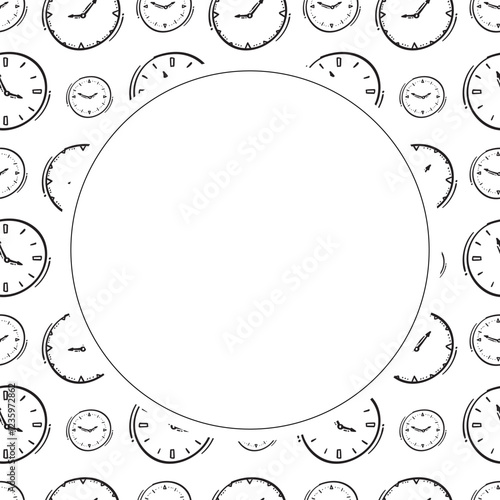 clock icon frame. doodle clock icon circle frame. hand drawn clock icon frame background. clock icon background