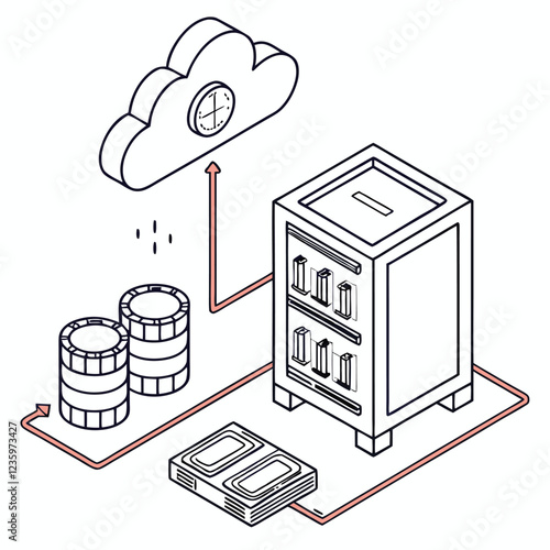 Cloud Computing and Data Storage Illustration - Isometric Design