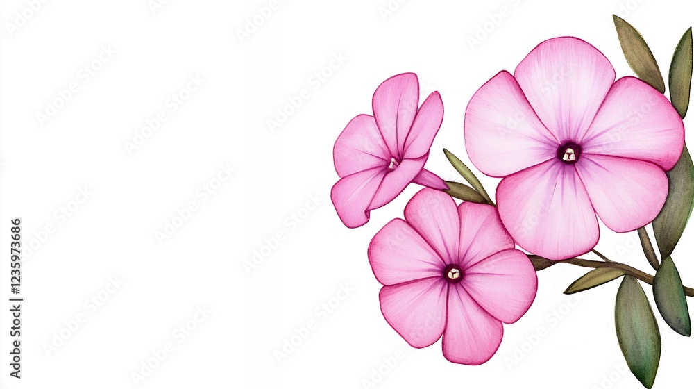 Obraz premium Delicate pink flowers with lush green leaves creating a vibrant and serene floral arrangement