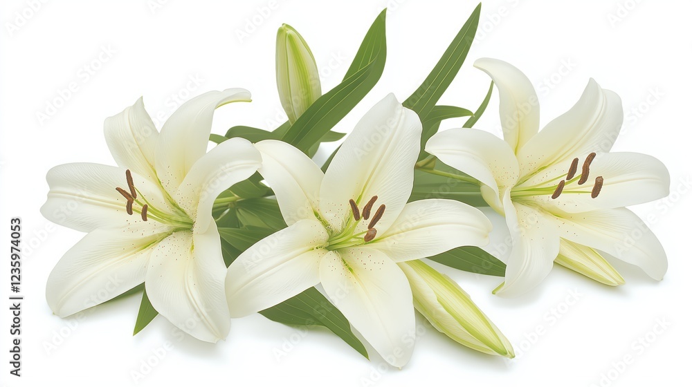Fototapeta premium Elegant White Lilies Floral Arrangement On White Background