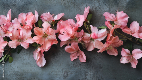 A fresh arrangement of pink flowers sits gently on a rustic grey surface, creating a soft and elegant feel.  AI generative photo