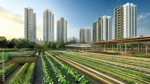 A sustainable urban farm integrated into a high-rise residential complex.