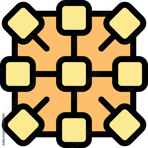 Interconnected square and round nodes forming a blockchain network, visualizing secure and decentralized data flow