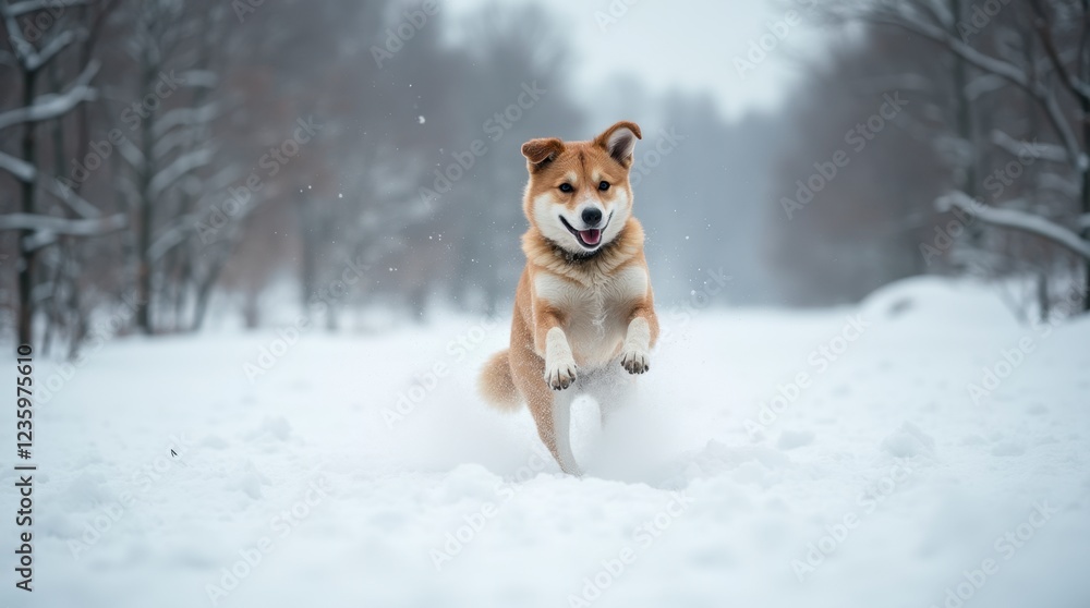 Winter Joy: Shiba Inu Leaping Through Snow. A Dog's Delight: Joyful Running in a Winter Wonderland. Playful Pup: Shiba Inu Enjoying a Snowy Adventure. Winter Joy: Shiba Inu Leaping Through Snow. A Dog's Delight: Joyful Running in a Winter Wonderland. Playful Pup: Shiba Inu Enjoying a Snowy Adventure.