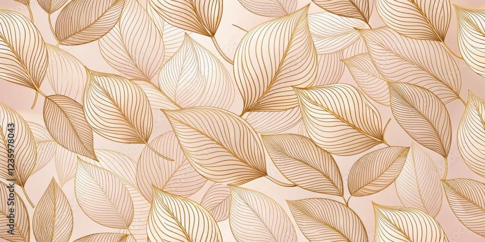 Fototapeta premium A delicate pattern of intricate golden leaves on a blush pink background, creating a beautiful and elegant design.