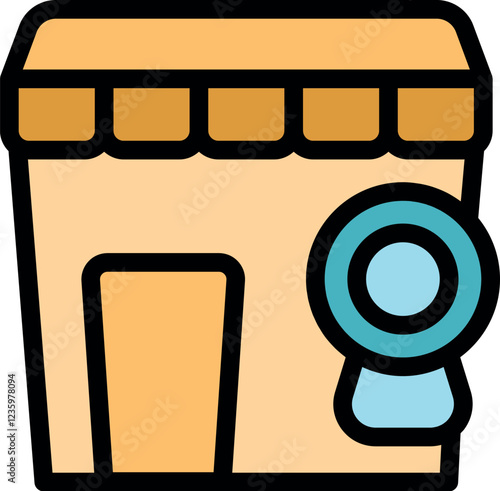 Laundromat shop building with washing machine symbol showing self service laundry business